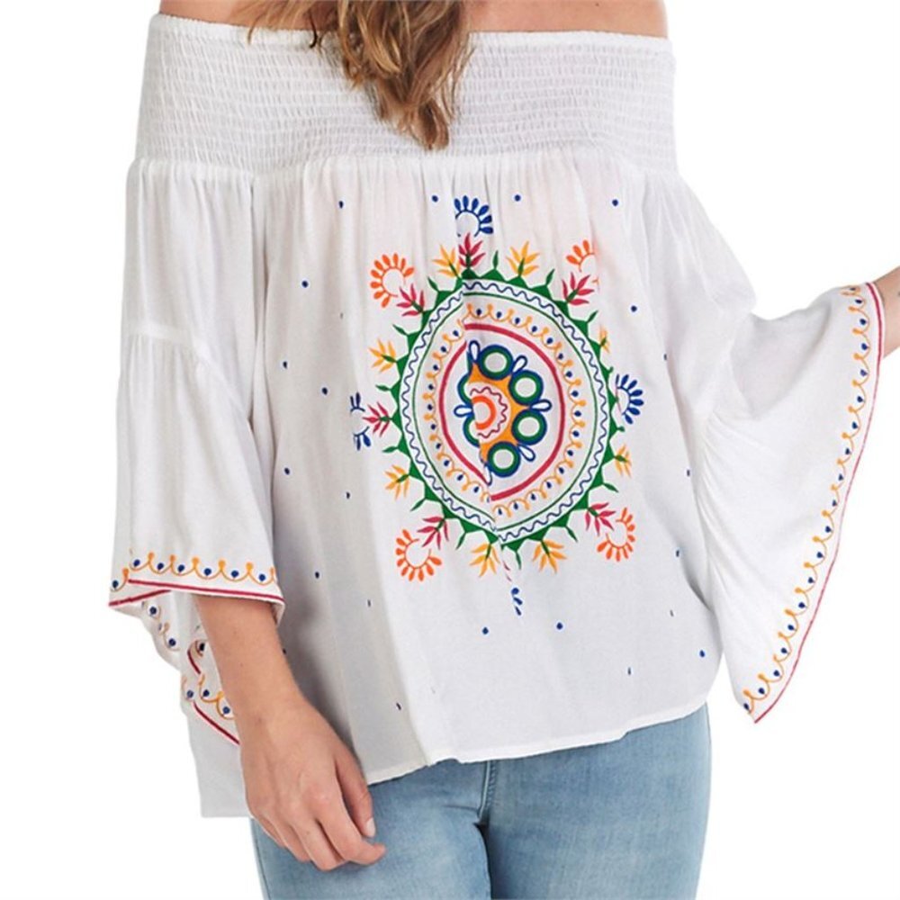 NWT! Frida Off Shoulder Embroidered Blouse